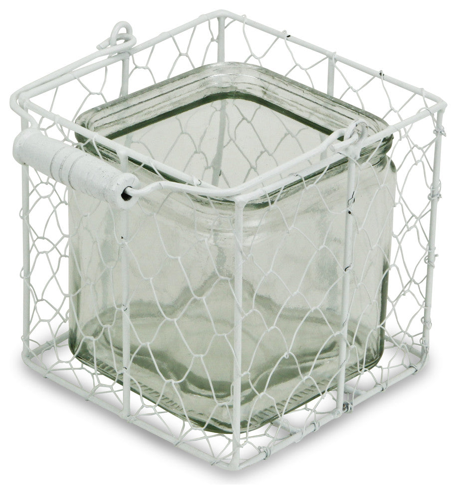 Laguna Wire Basket With Glass Jar, White, Large, Large
