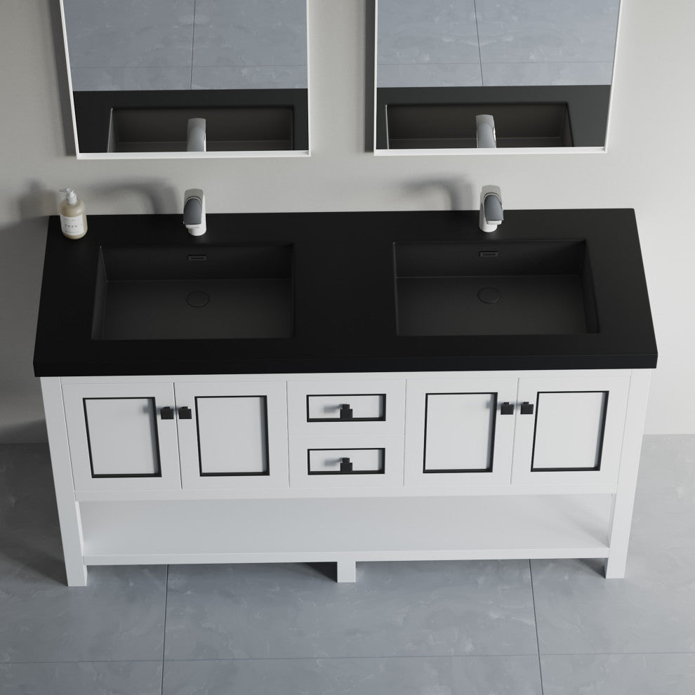 Dowell 22" FTB Resin Bathroom Vanity Basin, Black, 61wx22dx6h