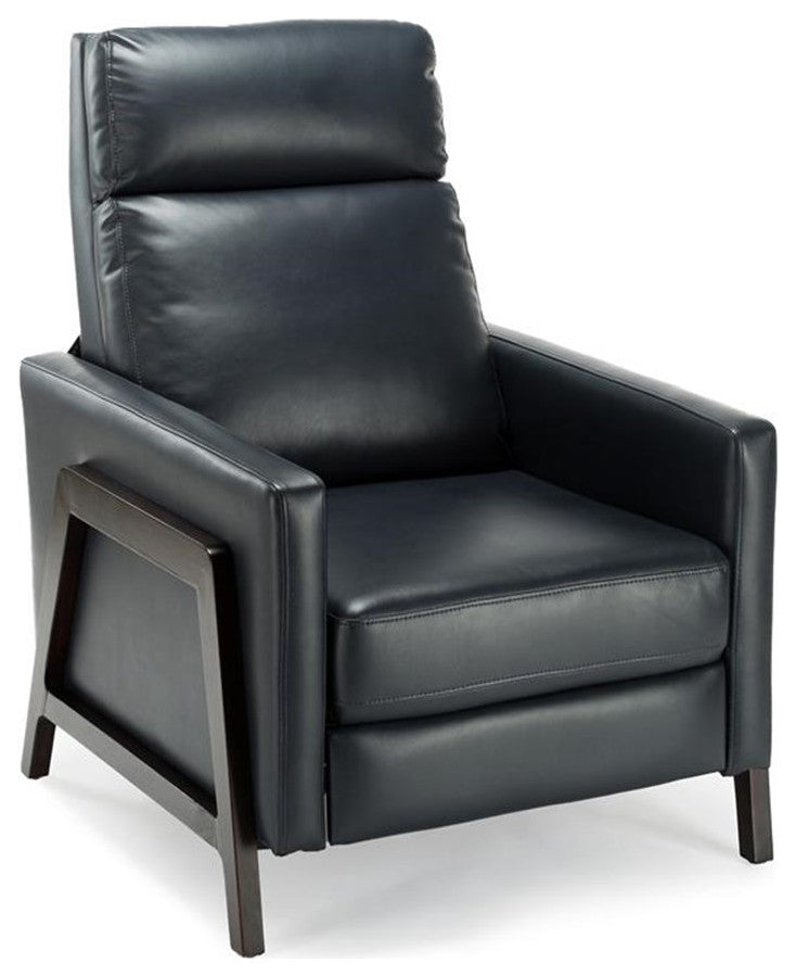 Bowery Hill Mid-Century Push Back Faux Leather Recliner in Midnight Blue