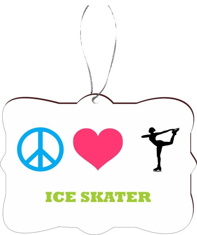 Peace Love Ice Skater Design Rectangle Christmas Tree Ornament