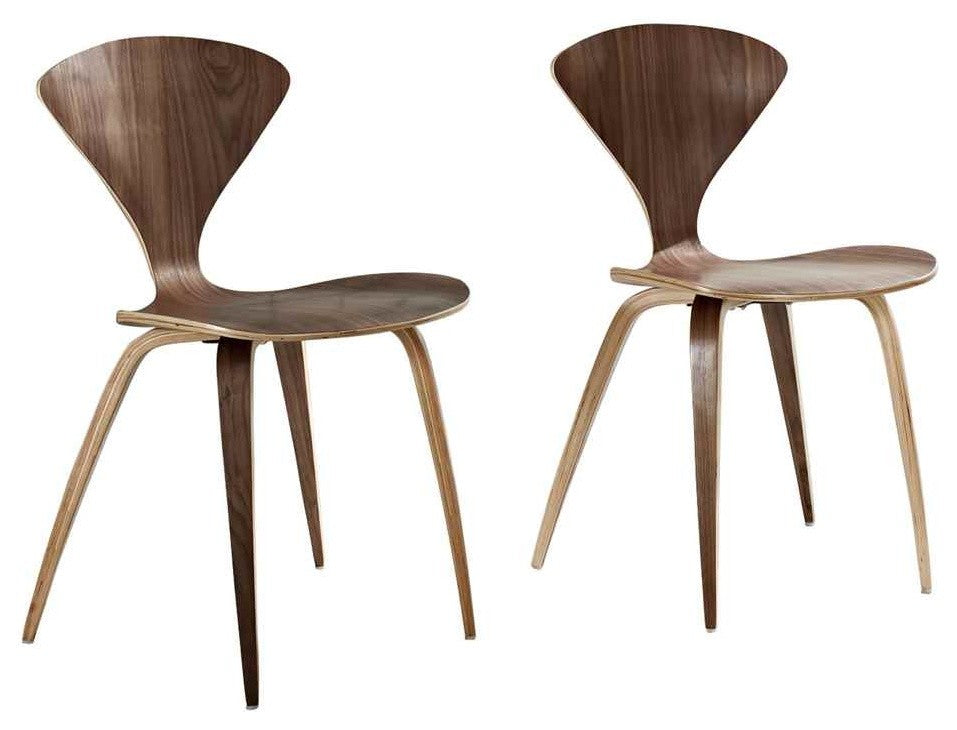 Modern Contemporary Kitchen Dining Chairs Set of 2 Walnut