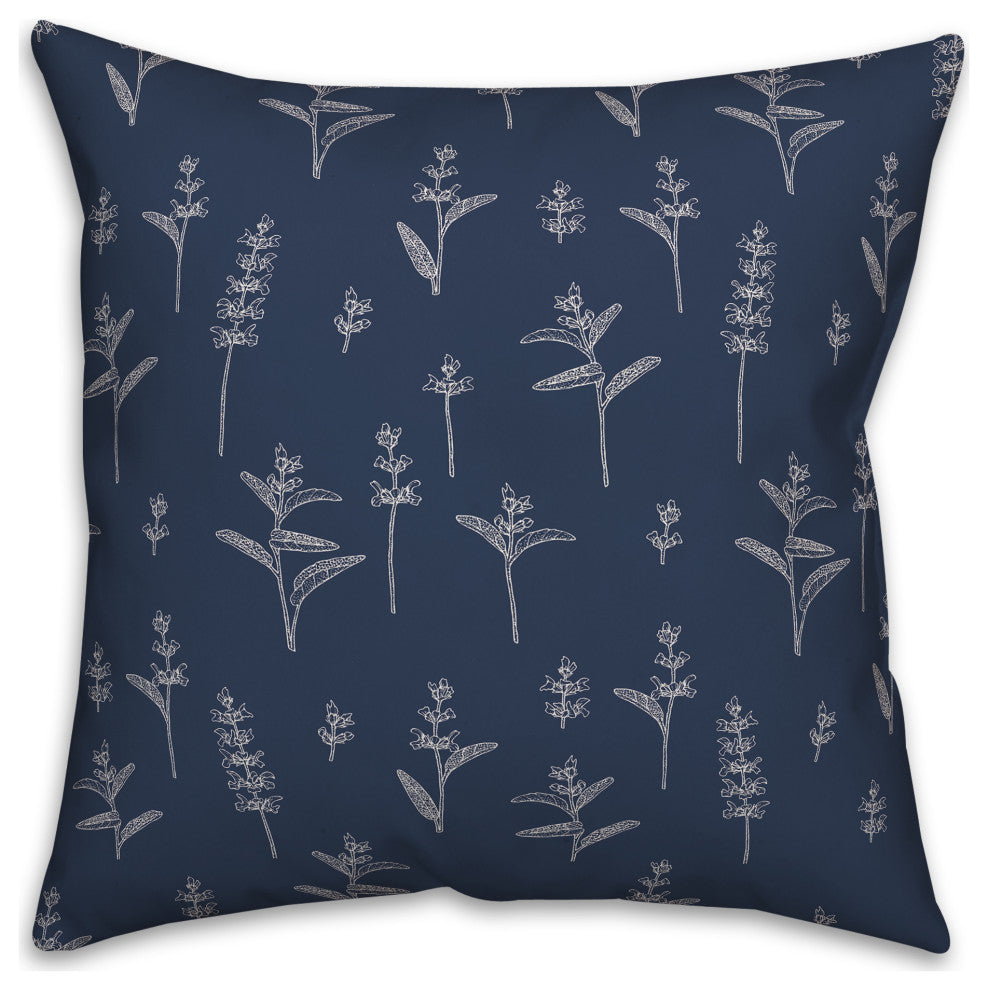 Navy Botanical Doodle Pattern 18x18 Spun Poly Pillow