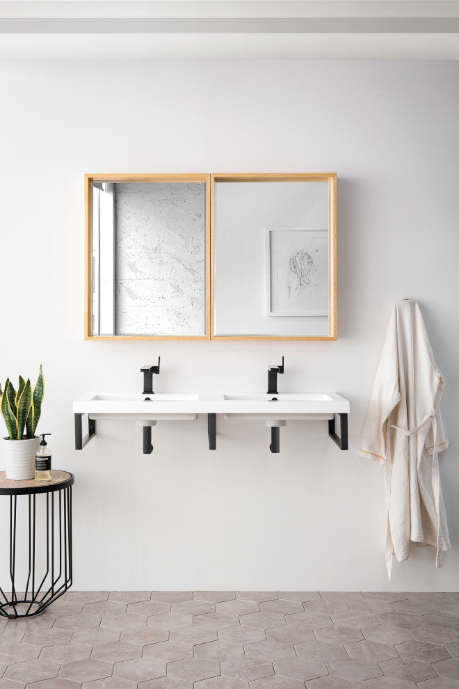 Three Boston 18" Wall Brackets, Matte Black, 47" White Glossy Composite Top