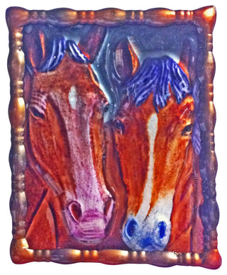 Hand Painted 2 Horse Faces Night Light with Glass Shade