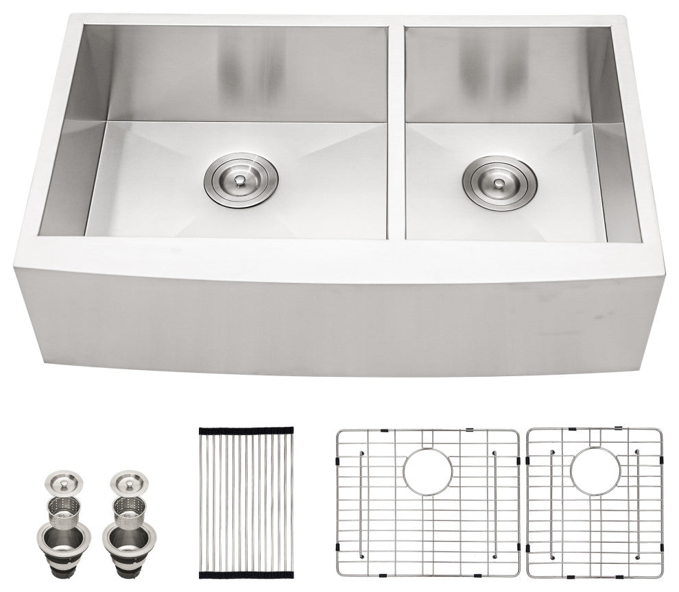 Farmhouse Apron Stainless Steel 18 Gauge Double Bowl Kitchen Sink, 36x20x9-60/40
