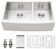 Farmhouse Apron Stainless Steel 18 Gauge Double Bowl Kitchen Sink, 36x20x9-60/40