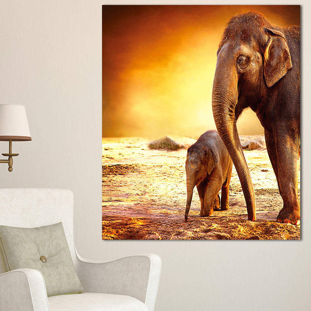 Elephant Mother and Baby Outdoors, African Canvas Art Print, 30"x40"