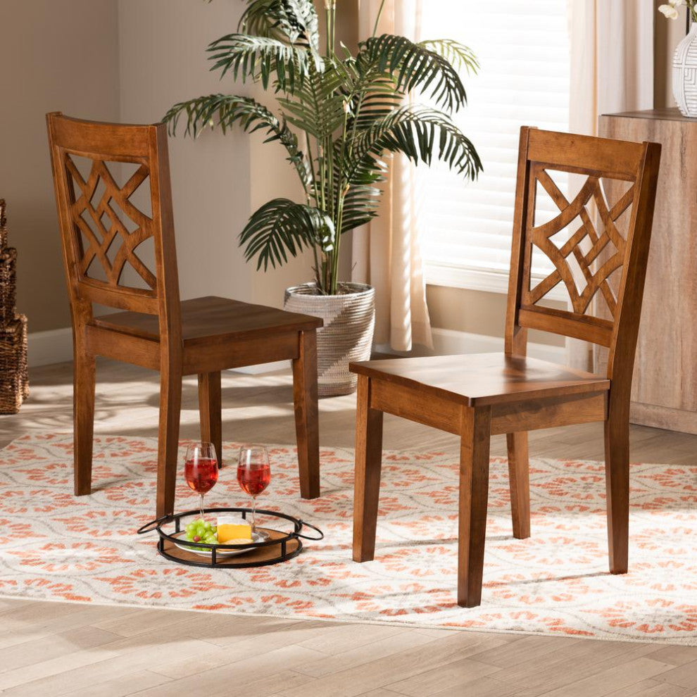 Walnut Brown Finished Wood 2-Piece Dining Chair Set