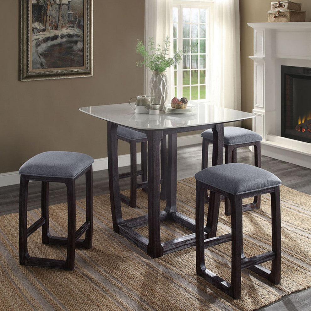 Square Marble Counter Height Table, White/Weathered Espresso Finish