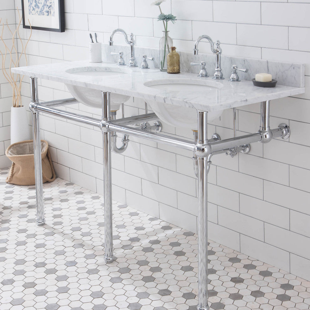 Embassy 60" Wide Double Wash Stand, P-Trap, Countertop With Basin, Faucet