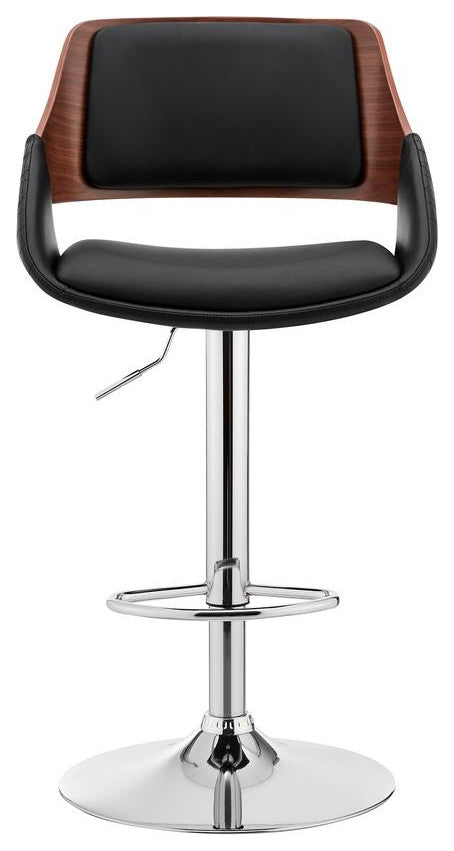 Colby Adjustable Black Faux Leather and Chrome Finish Bar Stool