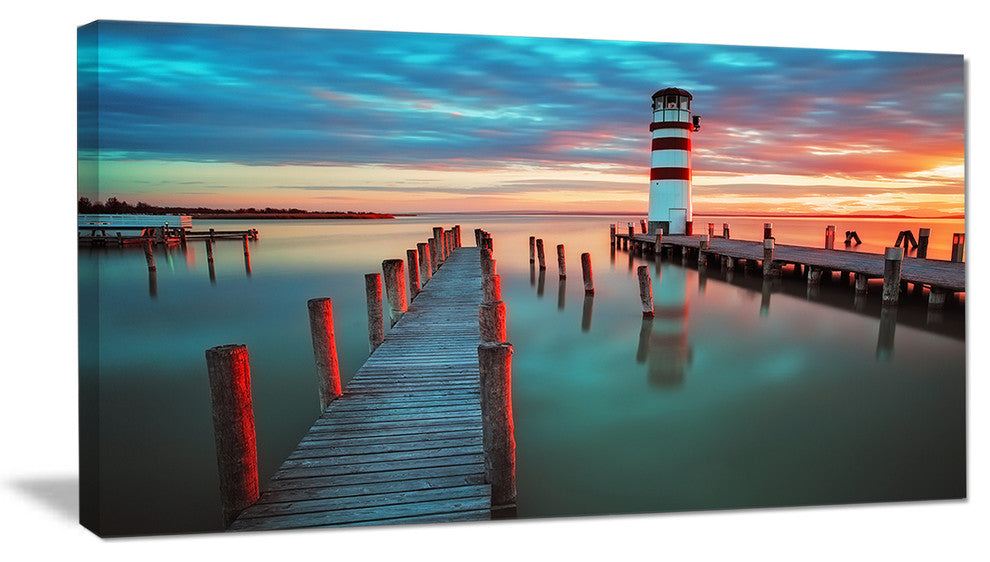 Lighthouse at Lake in Neusiedl am See, Large Landscape Canvas Art, 32"x16"