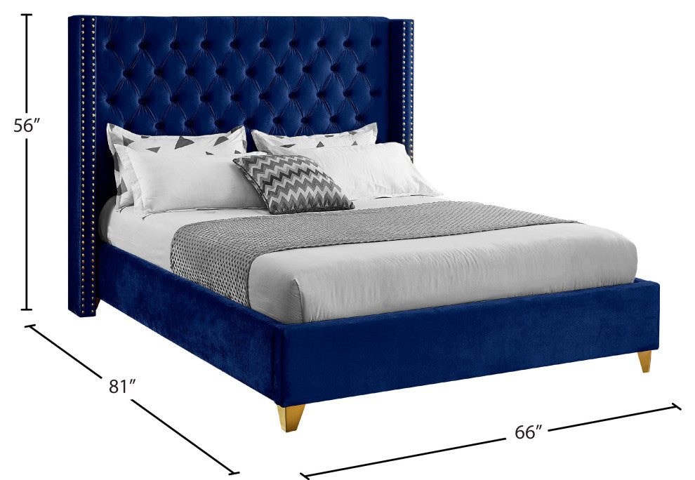 Barolo Velvet Upholstered Bed, Navy, Full