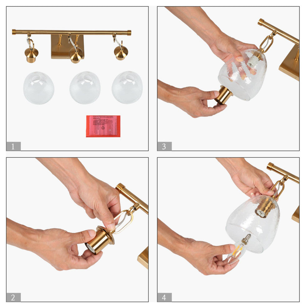 LNC Polished Gold Modern Textured-Glass Bell Wall Sconce, 3 Lights