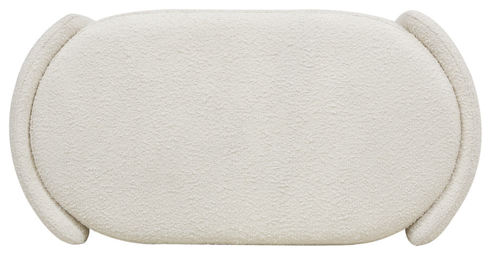 Fuji 43" Upholstered Oval Storage Bench, Ivory White Boucle