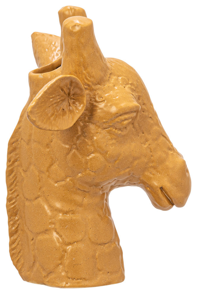 10.25 Inches Stoneware Giraffe Head Vase, Reactive Glaze, Matte Mustard