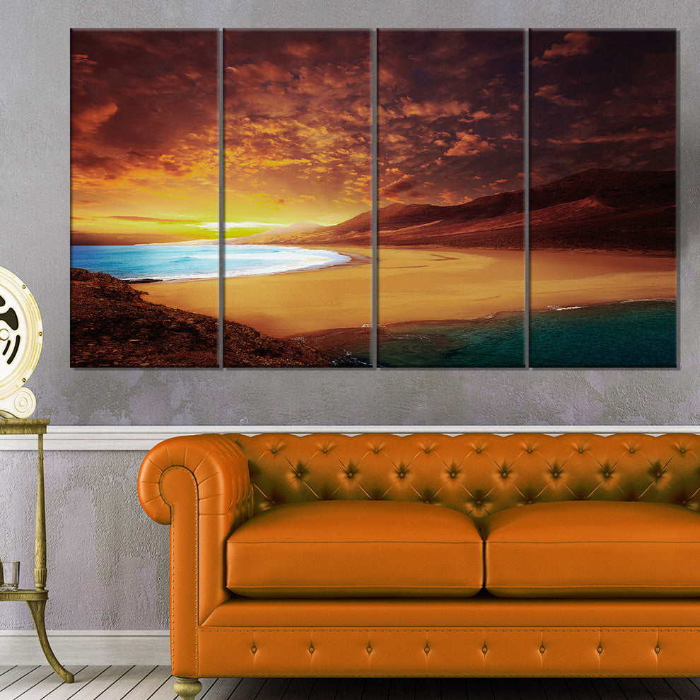Cofete Beach Fuerteventura, Landscape Canvas Art Print, 48"x28", 4 Panels