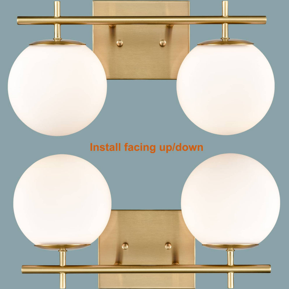 Modern Black Globe Sconce, Brass, 2-Light