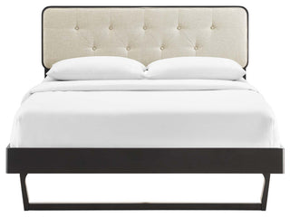 Bridgette Full Wood Platform Bed With Angular Frame Black Beige