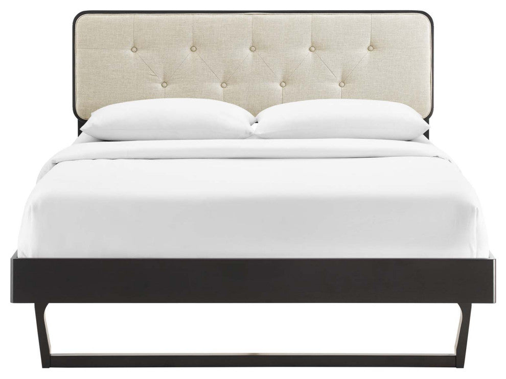 Bridgette Full Wood Platform Bed With Angular Frame Black Beige