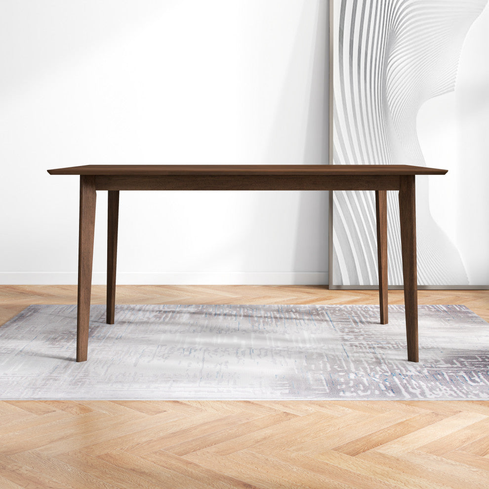 Abbott Mid-Century Modern Solid Wood Walnut Dining Table, W 35.5" X L 59.1" X H 29.7"