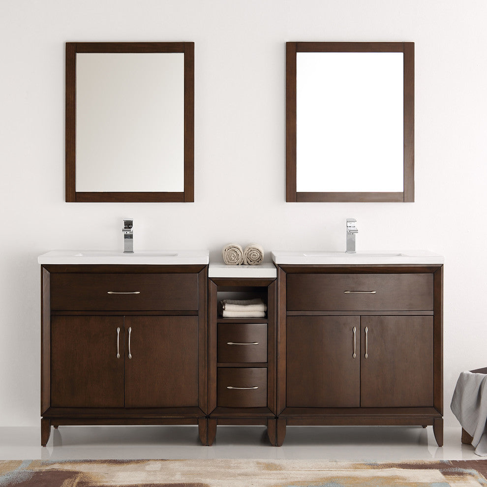 Cambridge 72" Antique Coffee Double Sink Traditional Bathroom Vanity, FFT1030BN