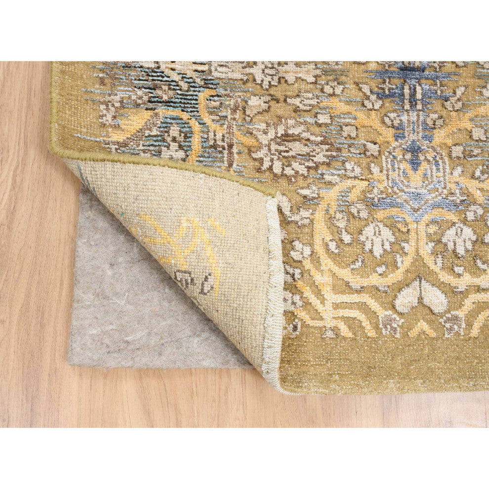 Honey Brown, Hand Knotted, Silk With Textured Wool, XL Runner Rug, 2'7" x 22'0"