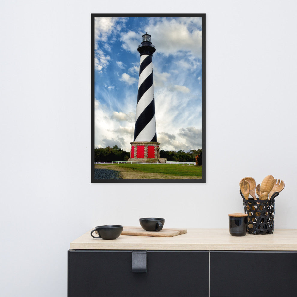 Cape Hatteras Lighthouse Coastal Landscape Framed Photo Paper Wall Art Prints, Black, 24" X 36"