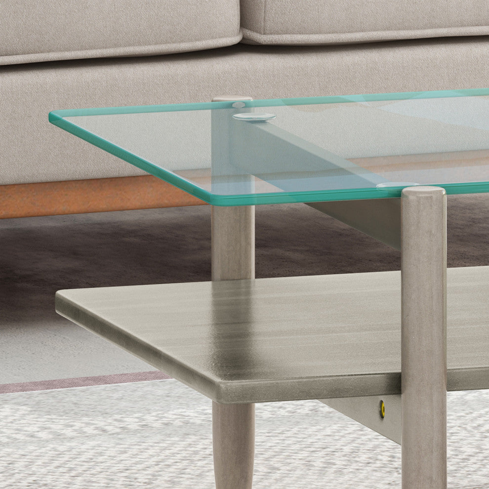 Mumford Acacia Wood Coffee Table With Tempered Glass Top, Brown Mahogany, Gray F