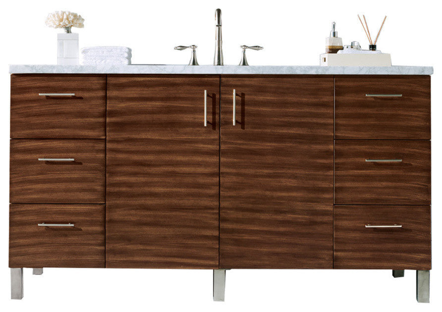 Metropolitan 60" Single Vanity, American Walnut, No Top, Without Top