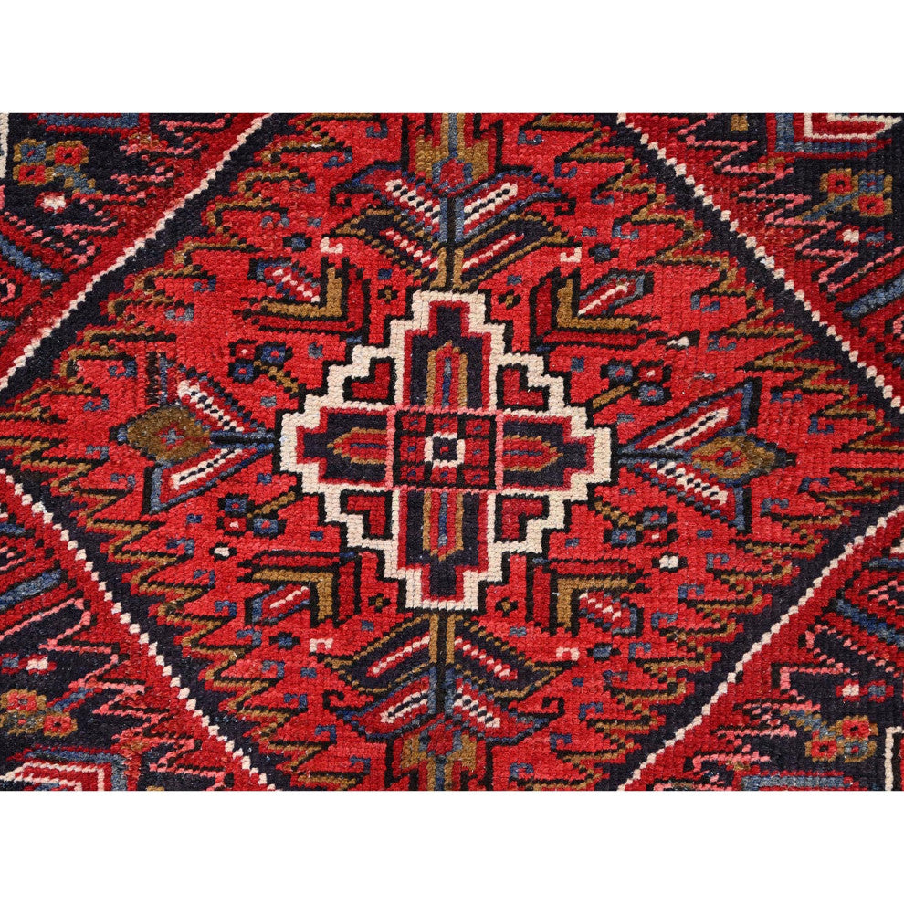 Carmine Red Vintage Persian Heriz Pure Wool Hand Knotted Oriental Rug 7'8"x11'
