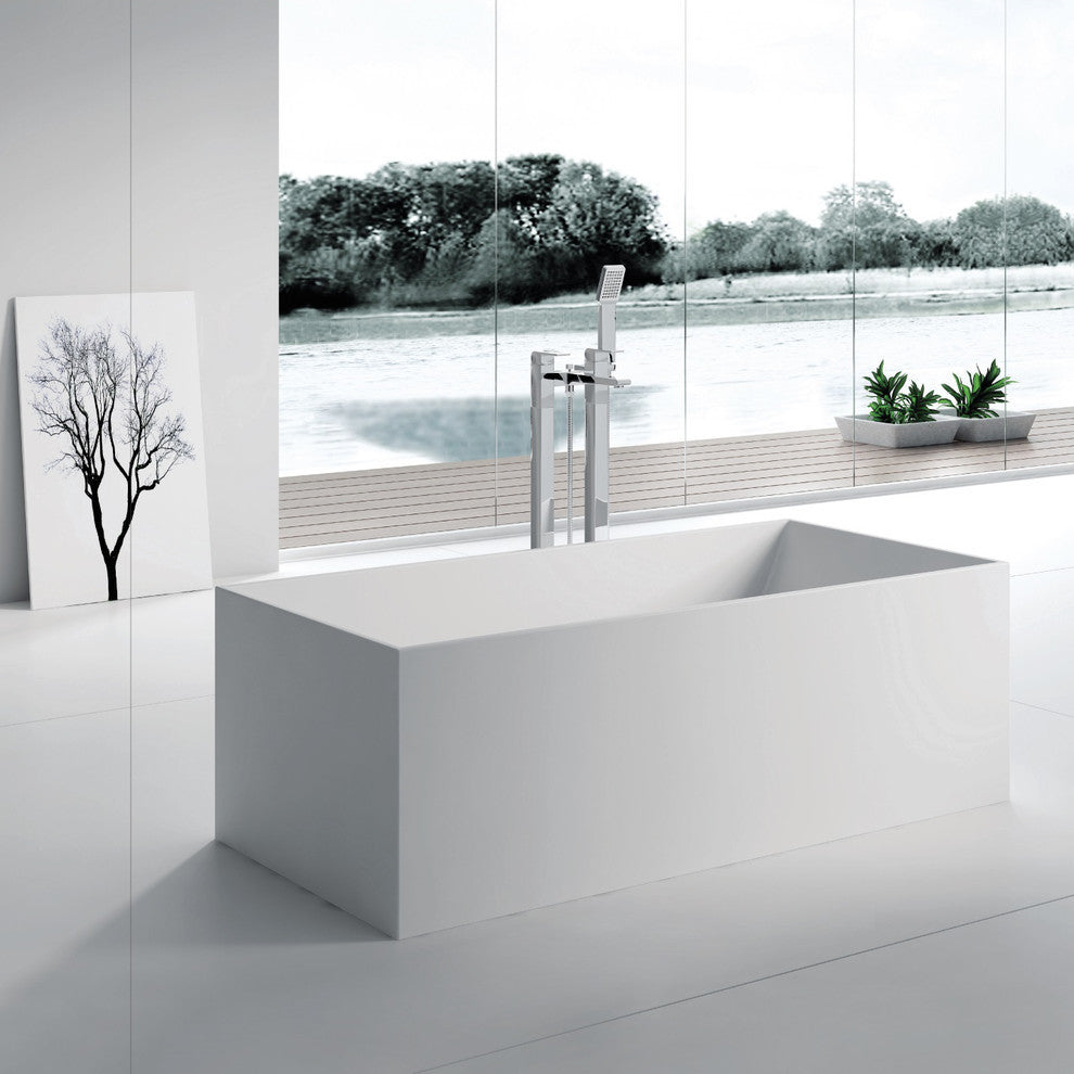 ADM Rectangular Freestanding Bathtub, Glossy White, 66.9"