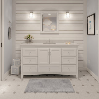Abbey 60" Bath Vanity, Base: White, Top: Quartz, Single Vanity