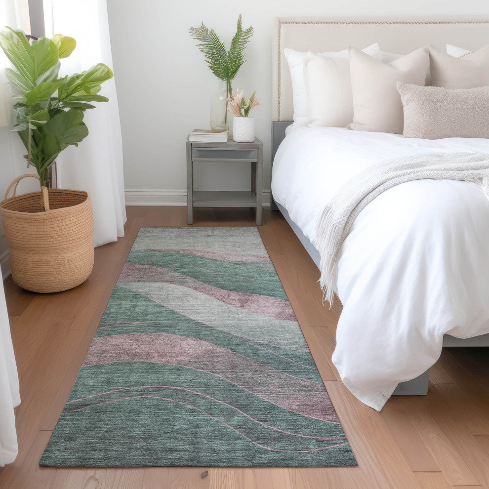 Machine Washable Indoor/Outdoor Chantille ACN1892 Sage 2'3" x 7'6" Runner Rug