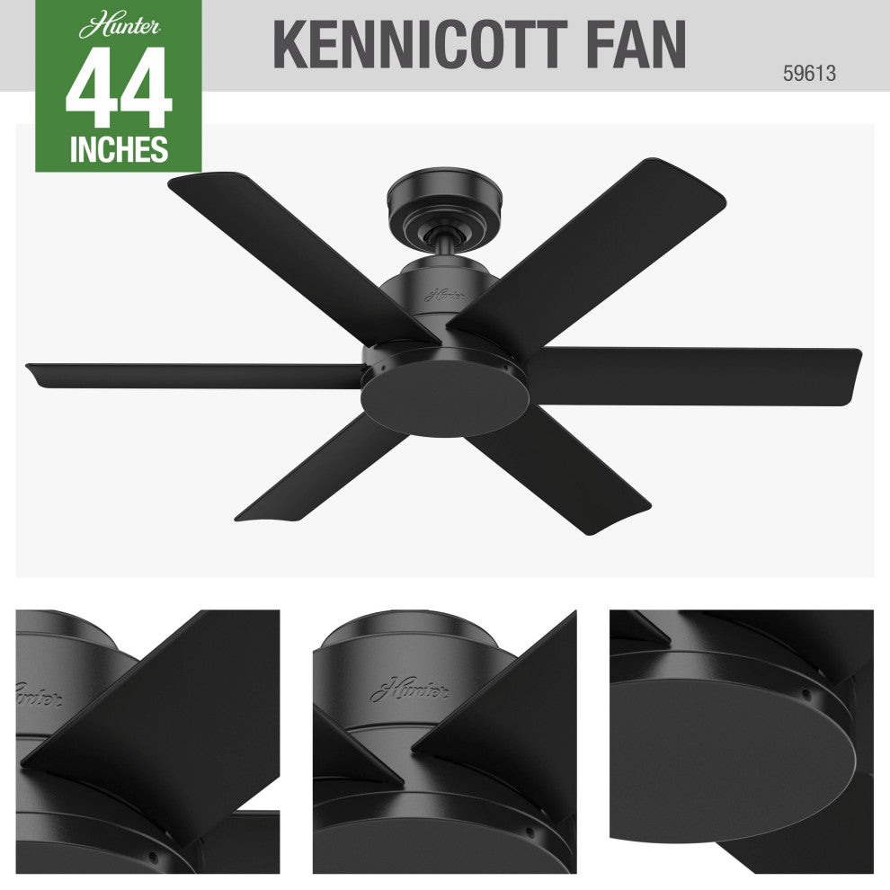 Hunter 44" Kennicott Matte Black Outdoor Ceiling Fan With Wall Control