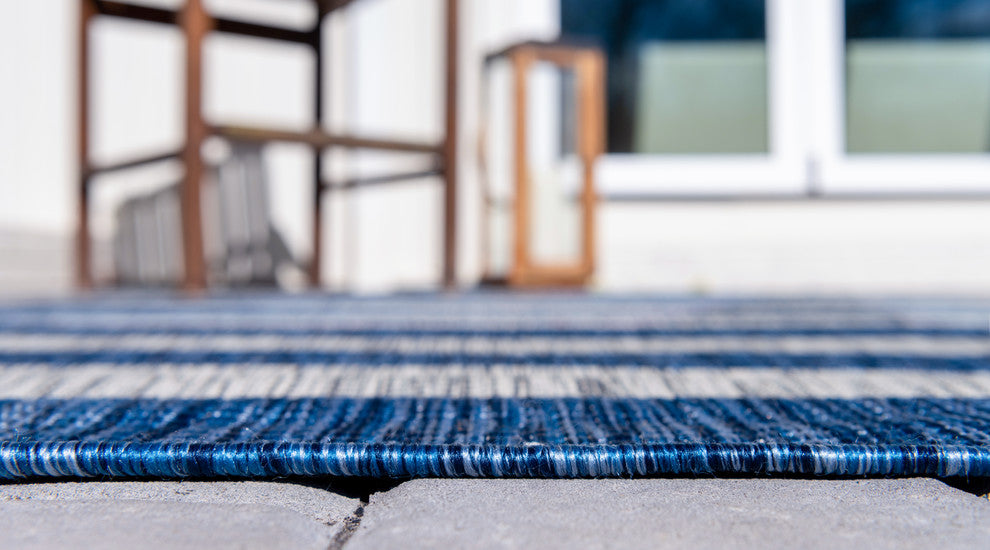 Unique Loom Aqua Blue Striped Outdoor Area Rug, Blue, 4'