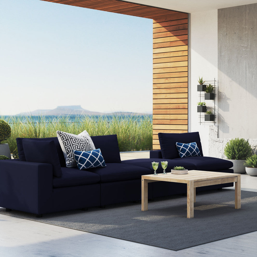 Modular Sectional Deep Sofa Chair Set, Sunbrella, Blue Navy, Outdoor Patio