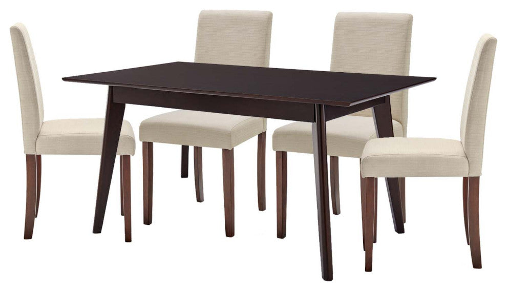 Side Chair and Table Set, Fabric, Drak Brown Beige, Modern, Bistro Restaurant