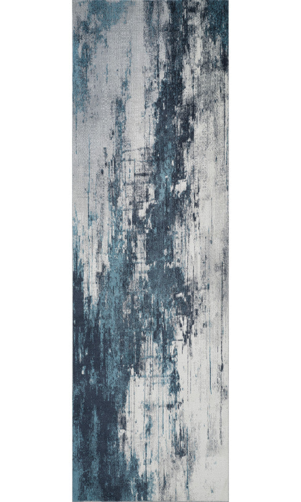 Machine Washable Liam Blue/Grey Runner