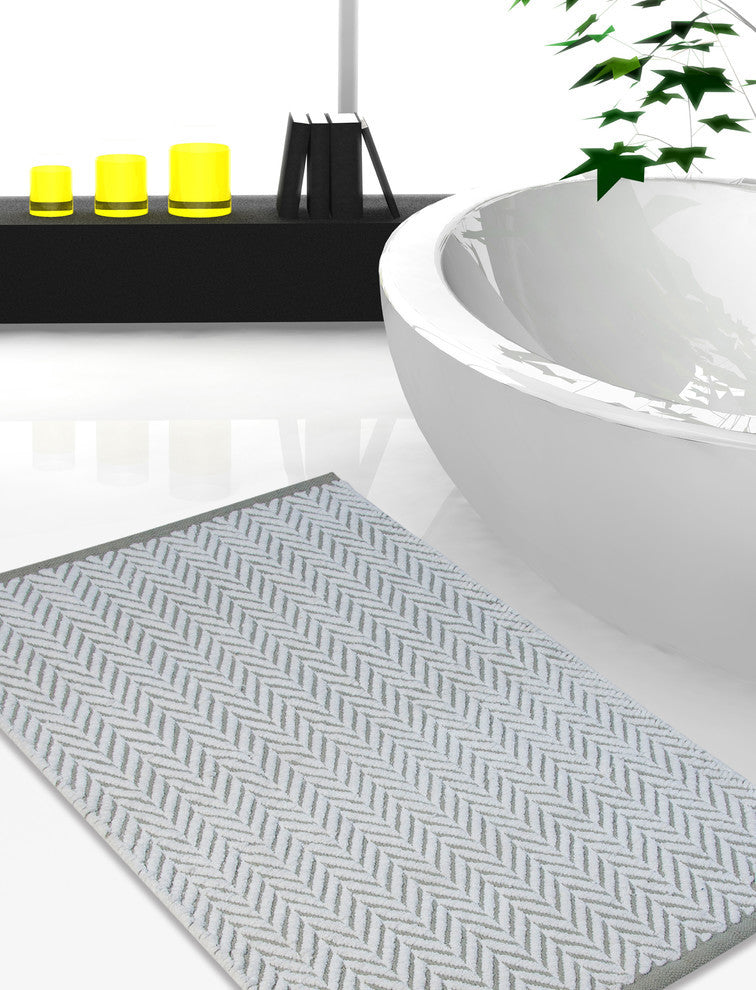Bath Rug Cotton, Tufted 34"x21", White and Gray, GSF 145, Pattern Camridge
