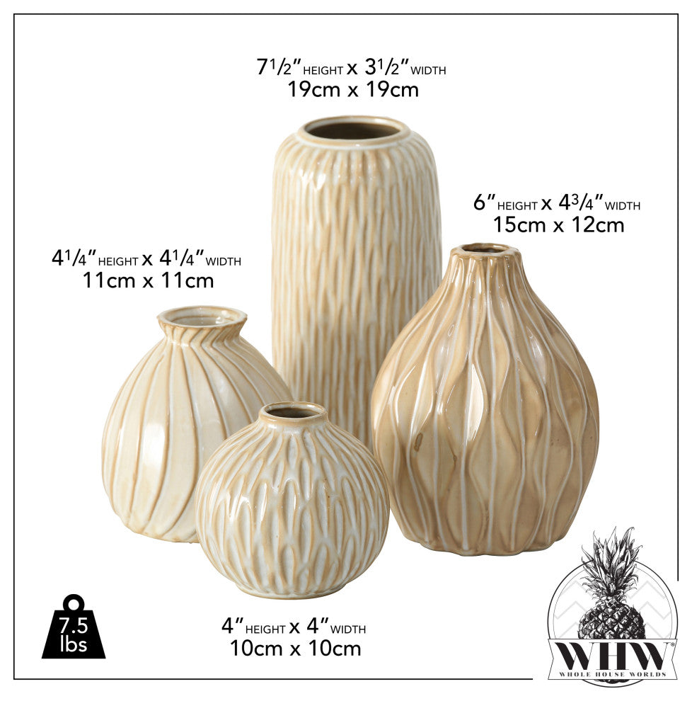 4 Piece Beige Vase Set, 7.5 Inches