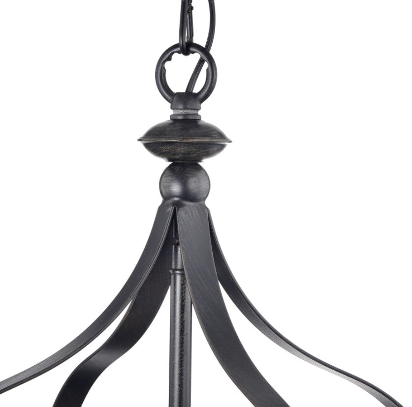 3-Light Antique Black Lantern Pendant Chandelier With Glass Shades