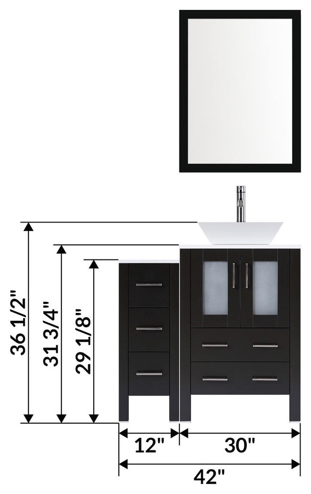 Modern Bathroom Vanity Set With Mirror and Sink, Espresso, 42"
