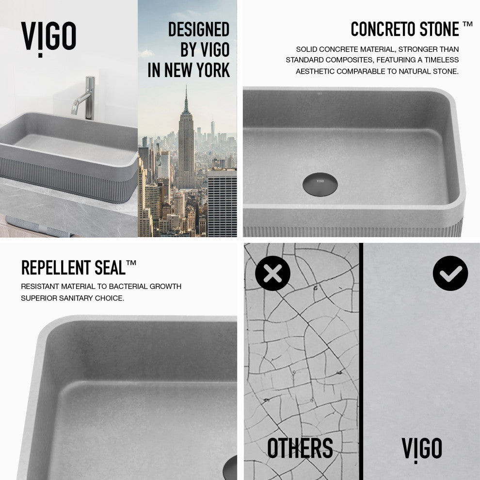 Cypress 21"L x 14"W Concrete Vessel Sink and Apollo 12"H Faucet Set