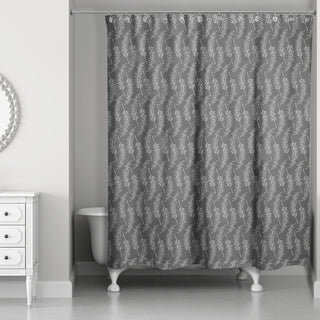 Gray Leaf Pattern 71x74 Shower Curtain