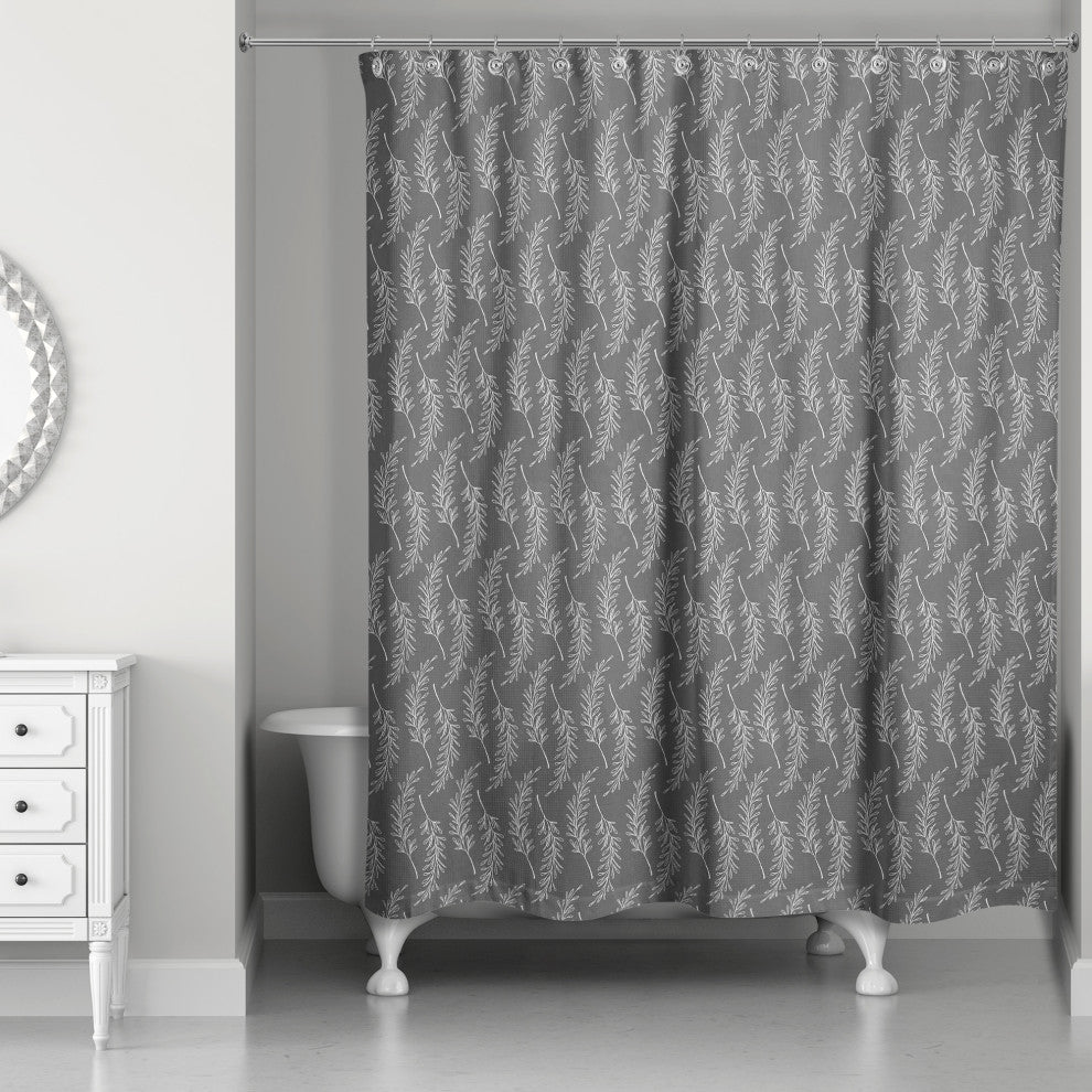 Gray Leaf Pattern 71x74 Shower Curtain