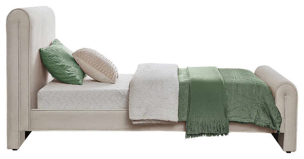 Sloan Black Velvet Full Bed, Cream, Twin