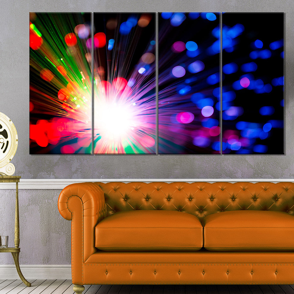 Multicolor Optical Fiber Lighting, Abstract Canvas Wall Art, 48"x28", 4 Panels