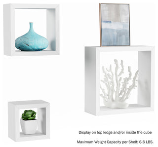Lavish Home Floating Open Cube Wall Shelf Set White