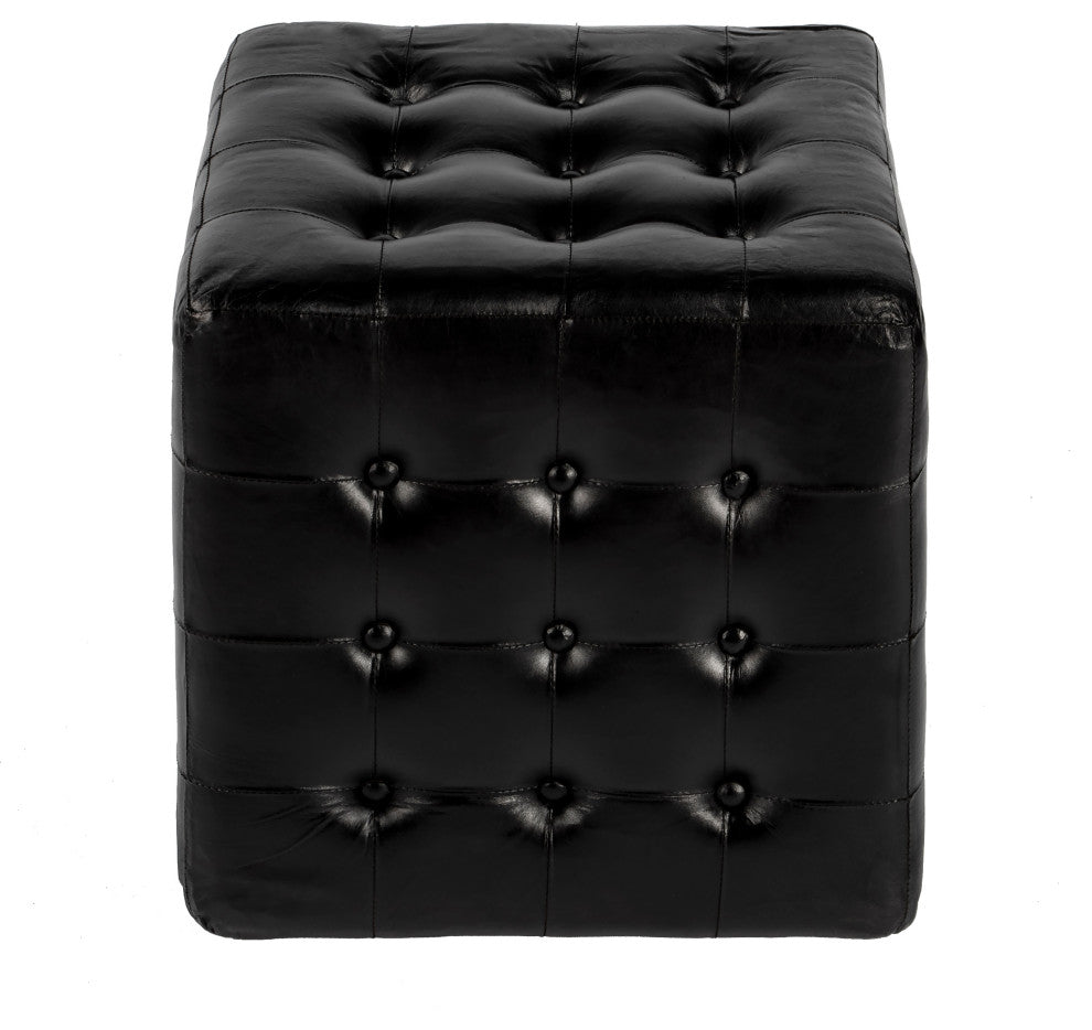 Butler Leon Leather Ottoman, Black